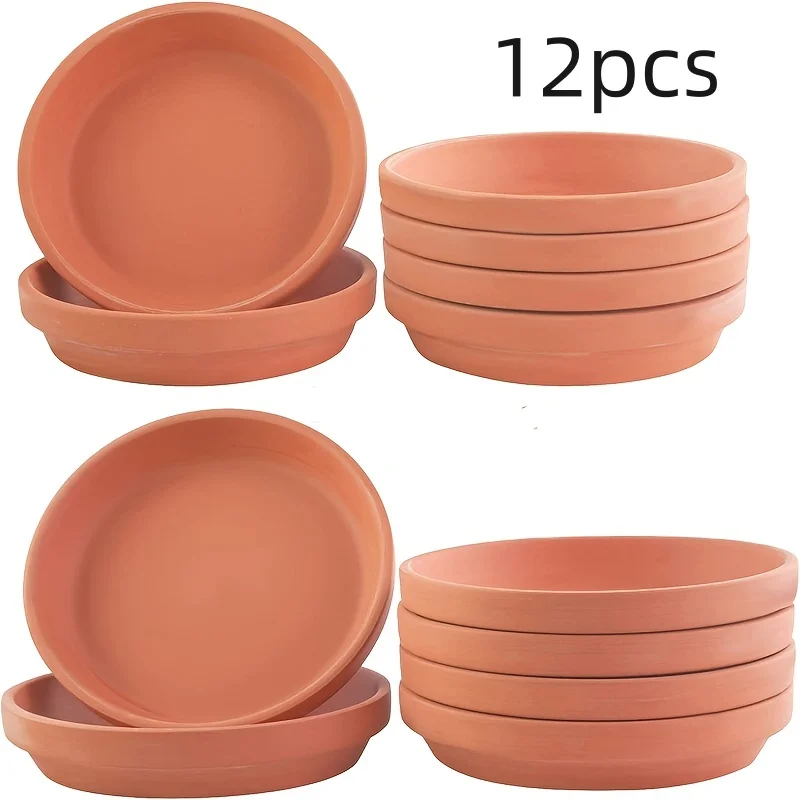 12 Packs 2.8 Inch Terracotta Plant Saucers, Fit 2-3 Inch Small Flower Pots, Moisture Retentive Drip Trays to Prevent Water