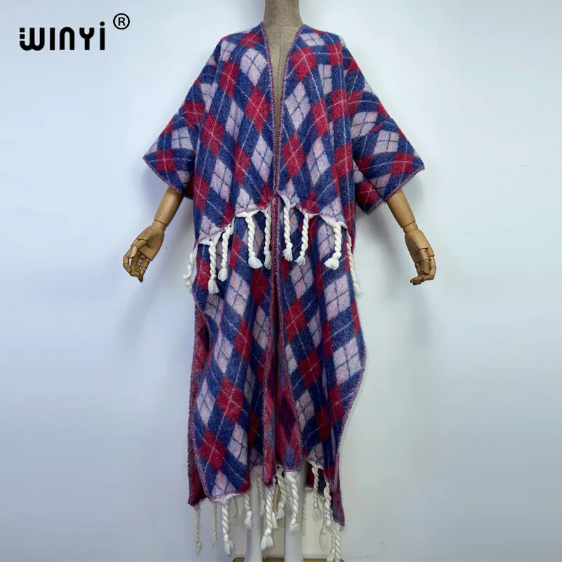 

WINYI Winter Women tassel fashion printing Cardigan coat Loose dress Thick Warm Women Warm Coat Outwears cloak jacket