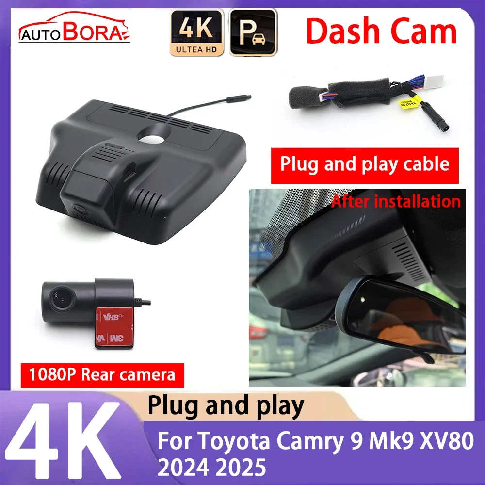 

AutoBora 4K 2160P Plug and Play UHD Car Dash Cam DVR Camera Night Vision for Toyota Camry 9 Mk9 XV80 2024 2025