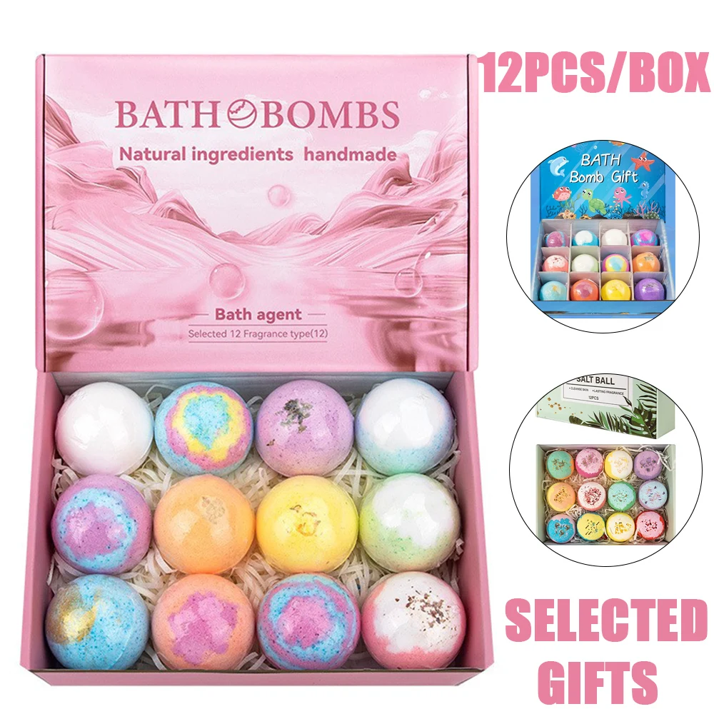 Bombas de baño 12 unids/caja ingredientes orgánicos y naturales Spa relajación cuerpo regalo de cumpleaños para el hogar