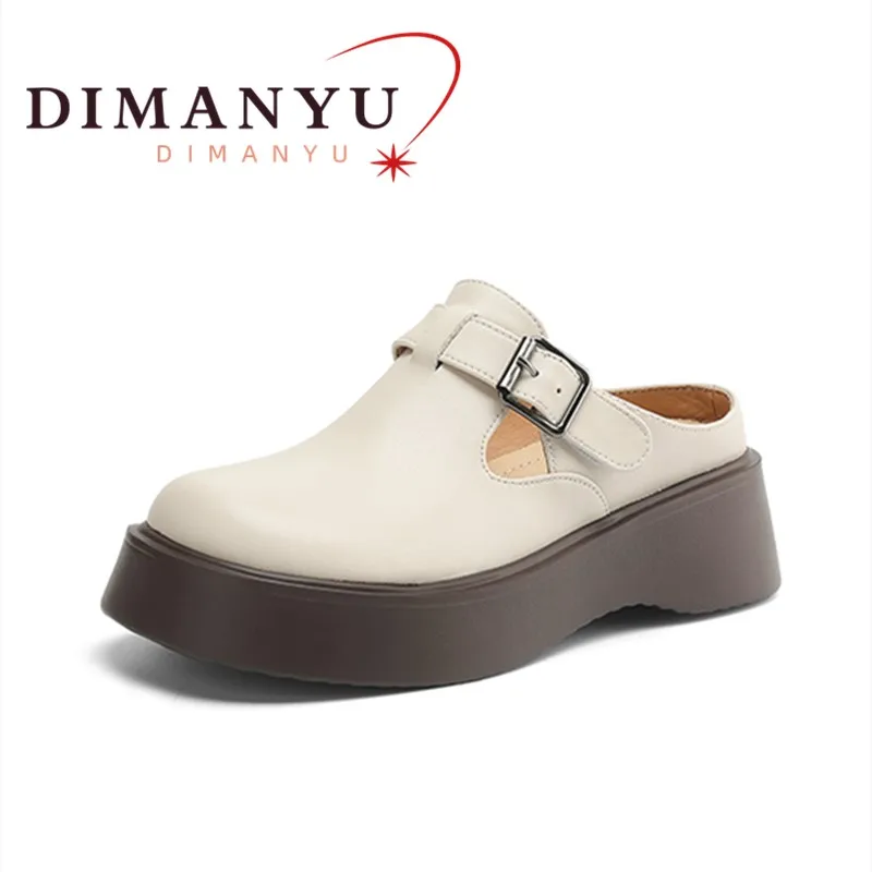 

DIMANYU Spring Women's Leather Slippers 2026 New Wedge Casual Women's Slippers Round Toe Large Size Women's Wedge Shoes