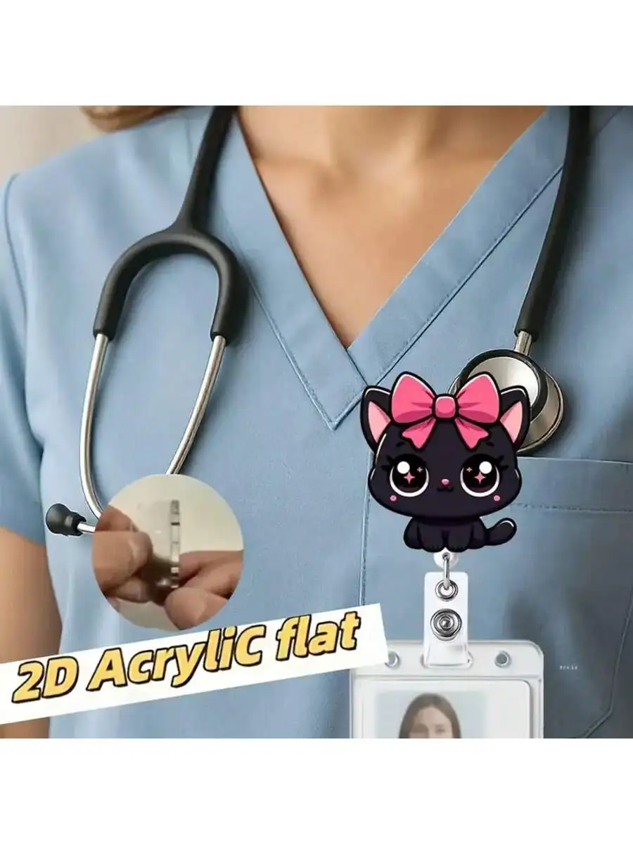 [مسطح [قطعة واحدة من بكرة شارة قابلة للسحب بنمط لطيف مع مشبك معدني، مستلزمات للممرضات/الطلاب/المكتب #6