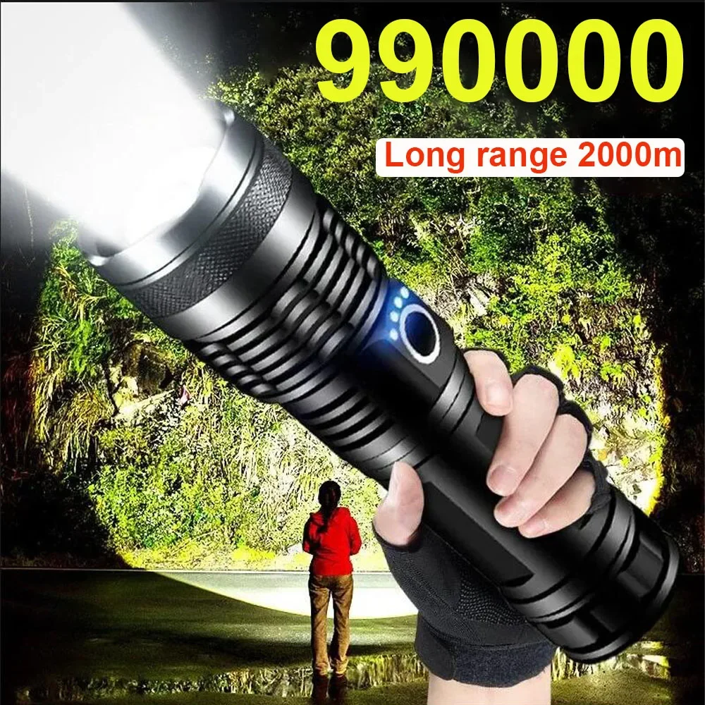 Heinast Strong LED Flashlight USB Rechargeable Powerful Tactical Torch Lamp Super Long Range Flash Light for Outdoor Fishing