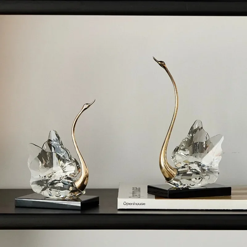 Crystal Swan Figurines Luxury Living Room TV Cabinet Figurines Craft Wedding Engagement Miniatures Modern Statue Home Decor