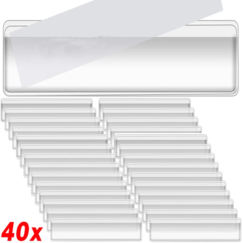 Label Holders Adhesive Shelf Tag Transparent Spice Jars Classify Label Pockets for Home Office Bookshelf Bins Classification