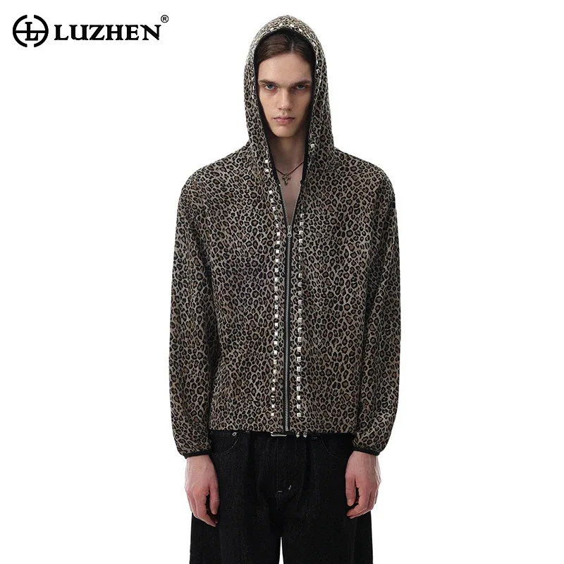 LUZHEN 2026 New Sequin Patchwork Letter Leopard Print Hoodies Coat Men's Trendy Handsome Elegant High Quality Male Tops JY9505