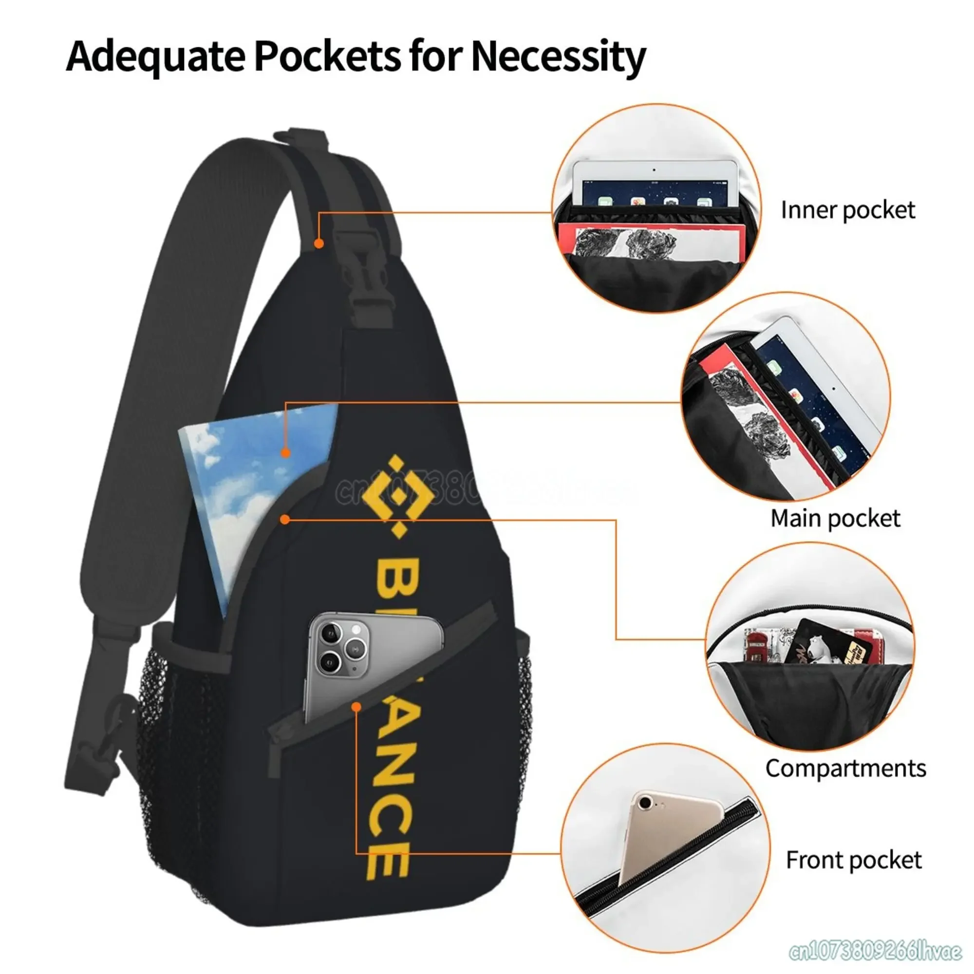 Binance Sling Bag Chest Crossbody Backpack Travel Hiking Daypack for Women Men with Strap Purse Lightweight Shoulder Bags