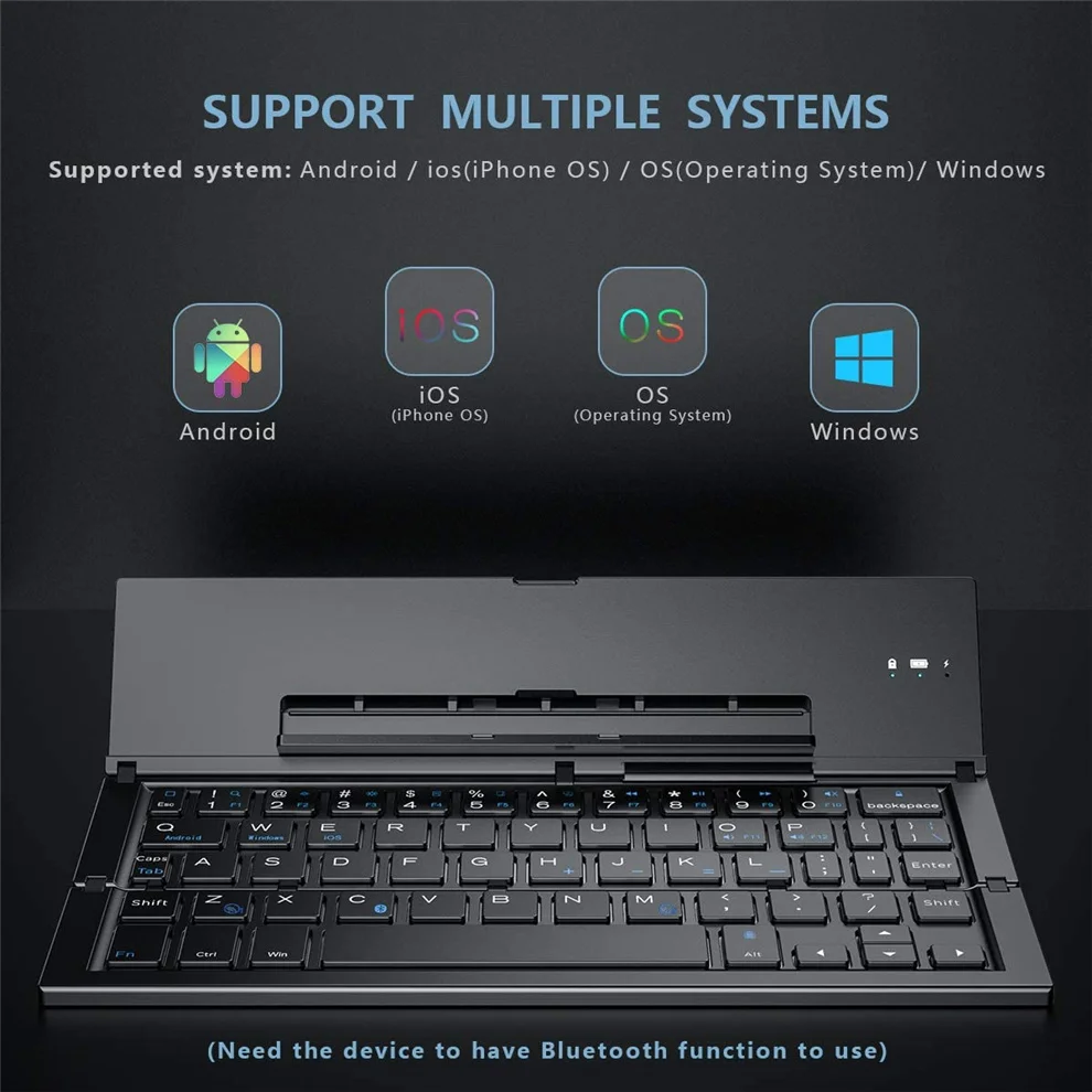 Folding Bluetooth Keyboard Foldable Wireless Keyboard with Pocket Size, Aluminum Alloy Housing, for iPad, iPhone,Android Devices