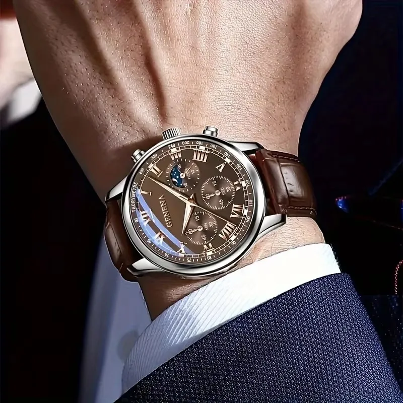 GAIETY High Quality Men's Luxury Belt Fashion Quartz Watch Men Round Business Student Sport Waterproof Glow Clock image 3