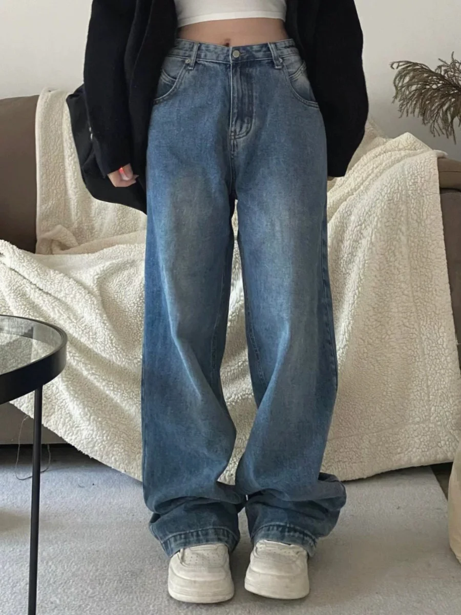 

Джинсы женские больших размеров с высокой талией, широкие, прямого кроя, свободные, с эффектом похудения, весна-осень, для полных девушек