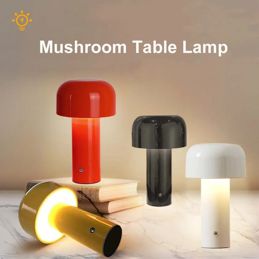 

Rechargeable Mushroom Table Lamp Touch Switch Dimmable 3 Colors Desk Lamp Creative Bedroom Restaurant Bar Lighting Decor Lamp