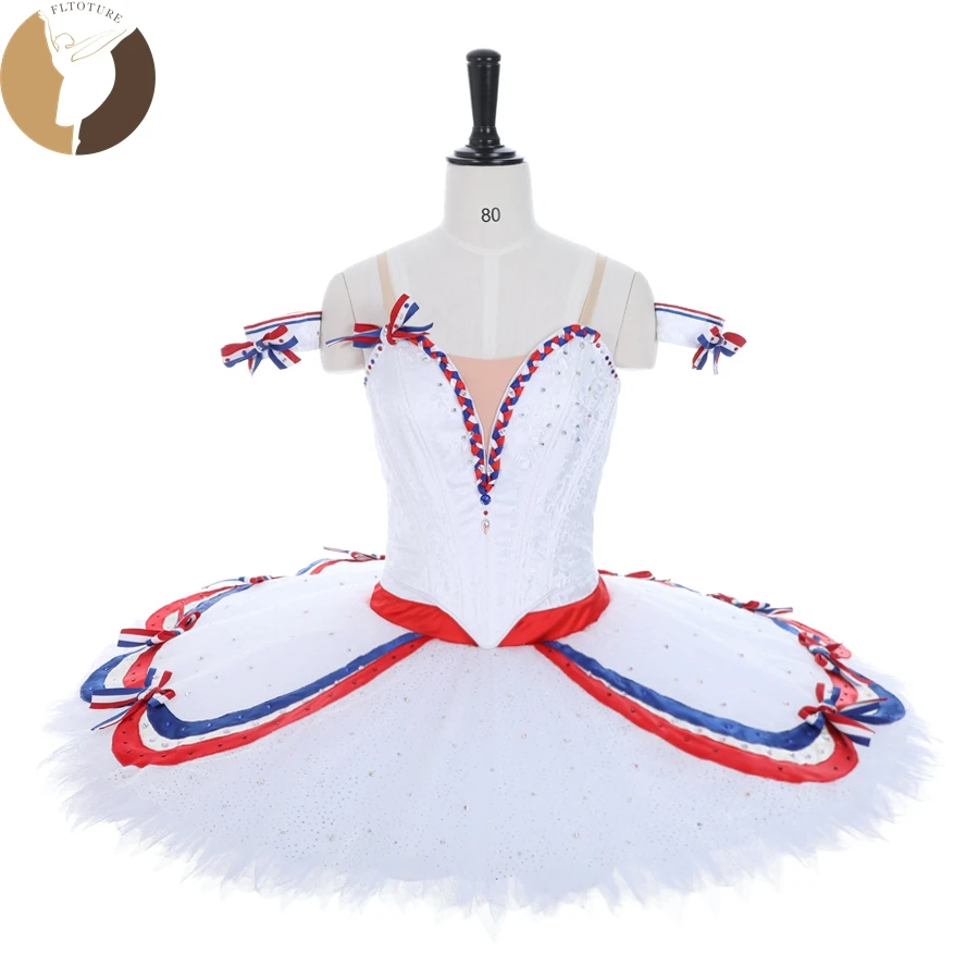 

FLTOTURE Women Classical White Dress Skirt Girls Ballet Variation Competition The Flames of Paris Pancake Tutu YW363