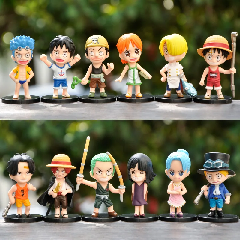 

12Pcs/Set 7-10cm Anime One Piece Luffy Nami Zoro Chopper Shanks Sabo Vinsmoke Sanji PVC Action Model Toys Gifts