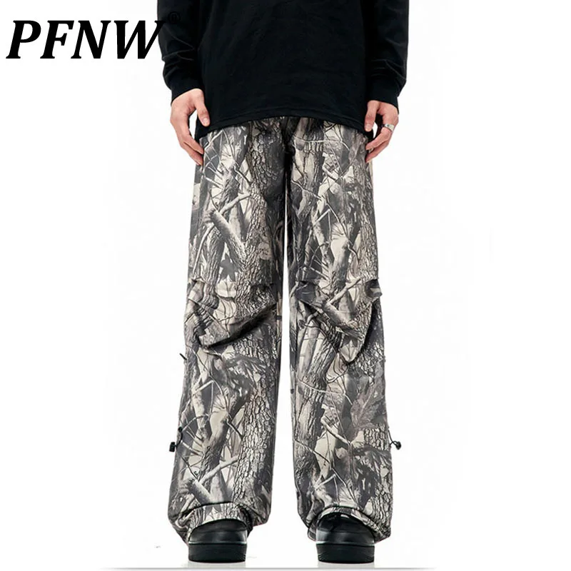

PFNW камуфляжные мужские брюки, новый винтажный дизайн, уличные свободные повседневные широкие брюки с завязками, мужские модные брюки, осень 2024, 28W3898