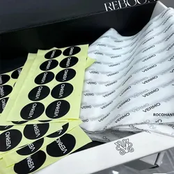 100 sheets Printed Logo Tissue Paper 50x70 Black White Wrapping Paper and Custom Stickers for Clothing Shoes Wrap Gift Packaging