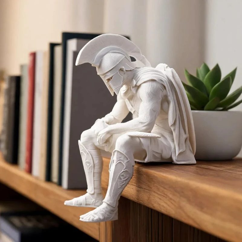 Sitting Greek Warrior Figurine 3D‑Print Soldier Edge‑Sitting Statue Ancient Rome Style Shelf Sitter Ornaments Desktop Home Decor
