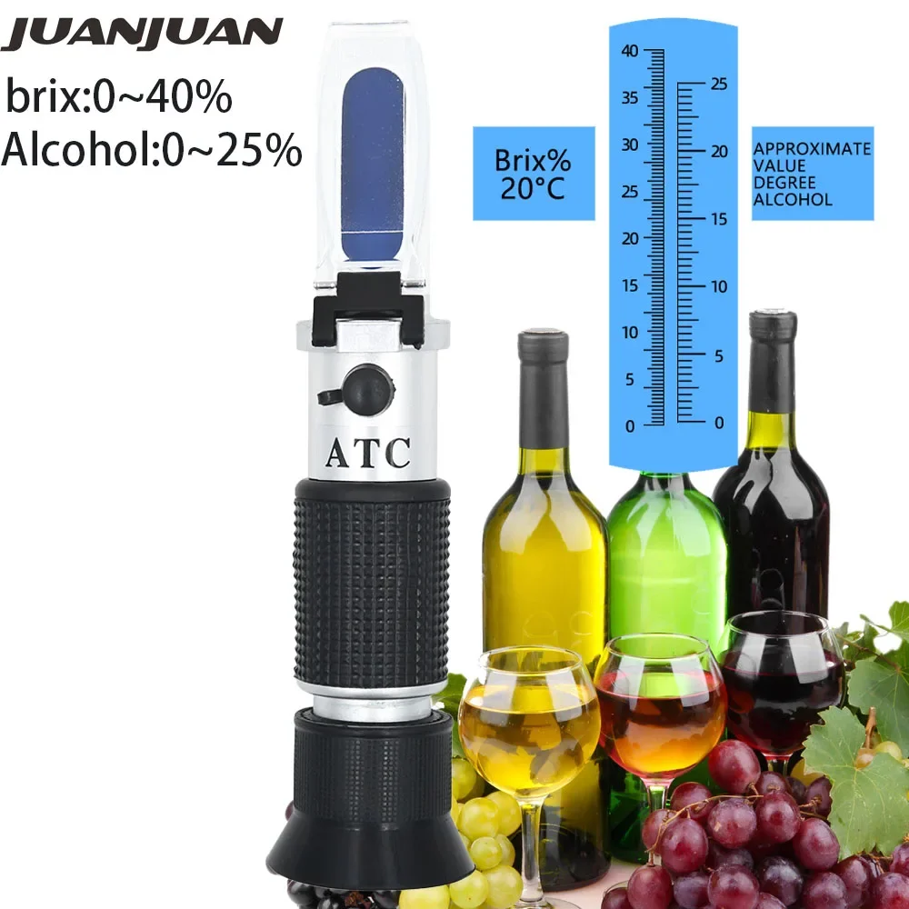 Handheld Alcohol Refractometer Alcohol Specific Gravity Refractometer Hydrometer Brix 0-40% Wort Sugar Alcohol 0-25% Dual Scale