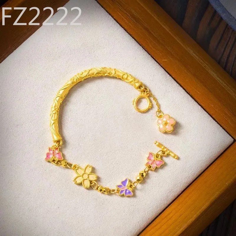 Enamel Peach Blossom Butterfly Half Bracelet Female Retro Court Style Fairy Niche Gold Bracelet