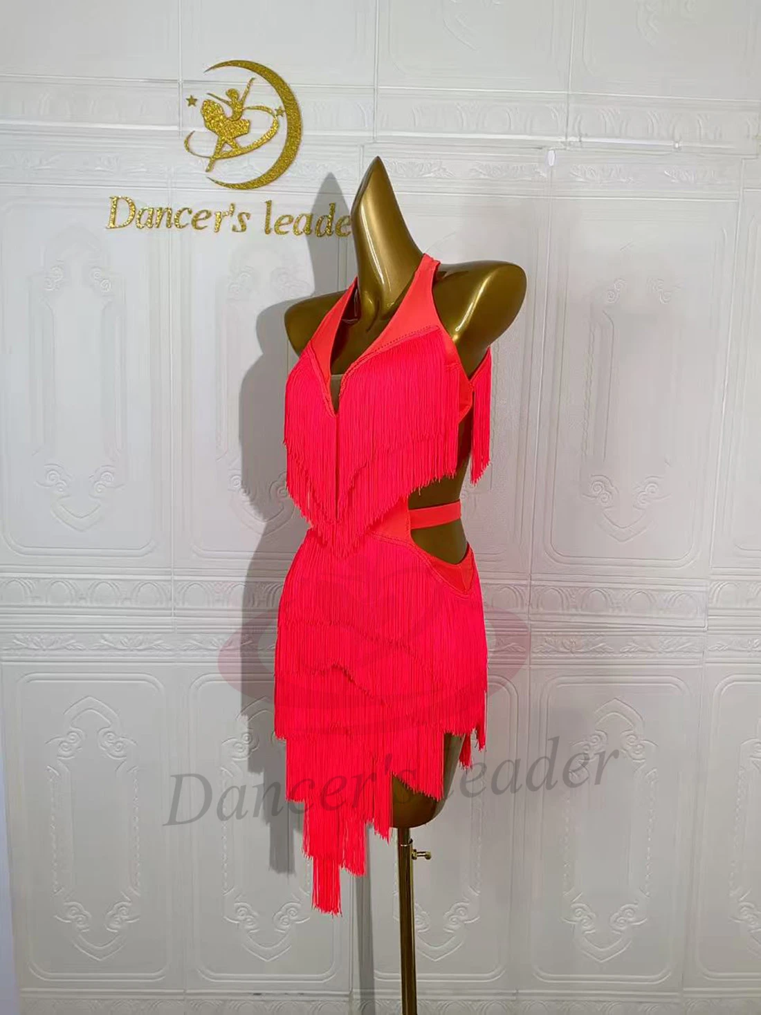 

Latin Dance Adult And Children'S Dress AB Stone High-End Custom Big Red Tassel Flower Suit Cha Cha Tango Women'S Clothing