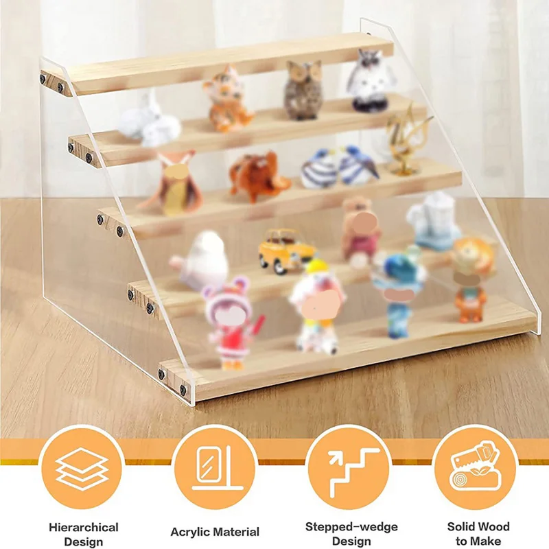 3-5 Layer Acrylic Wood Display Stand Cupcakes Perfume Cosmetic Holder Showcase Organizer Doll Mini Figure Toy Model Storage Rack