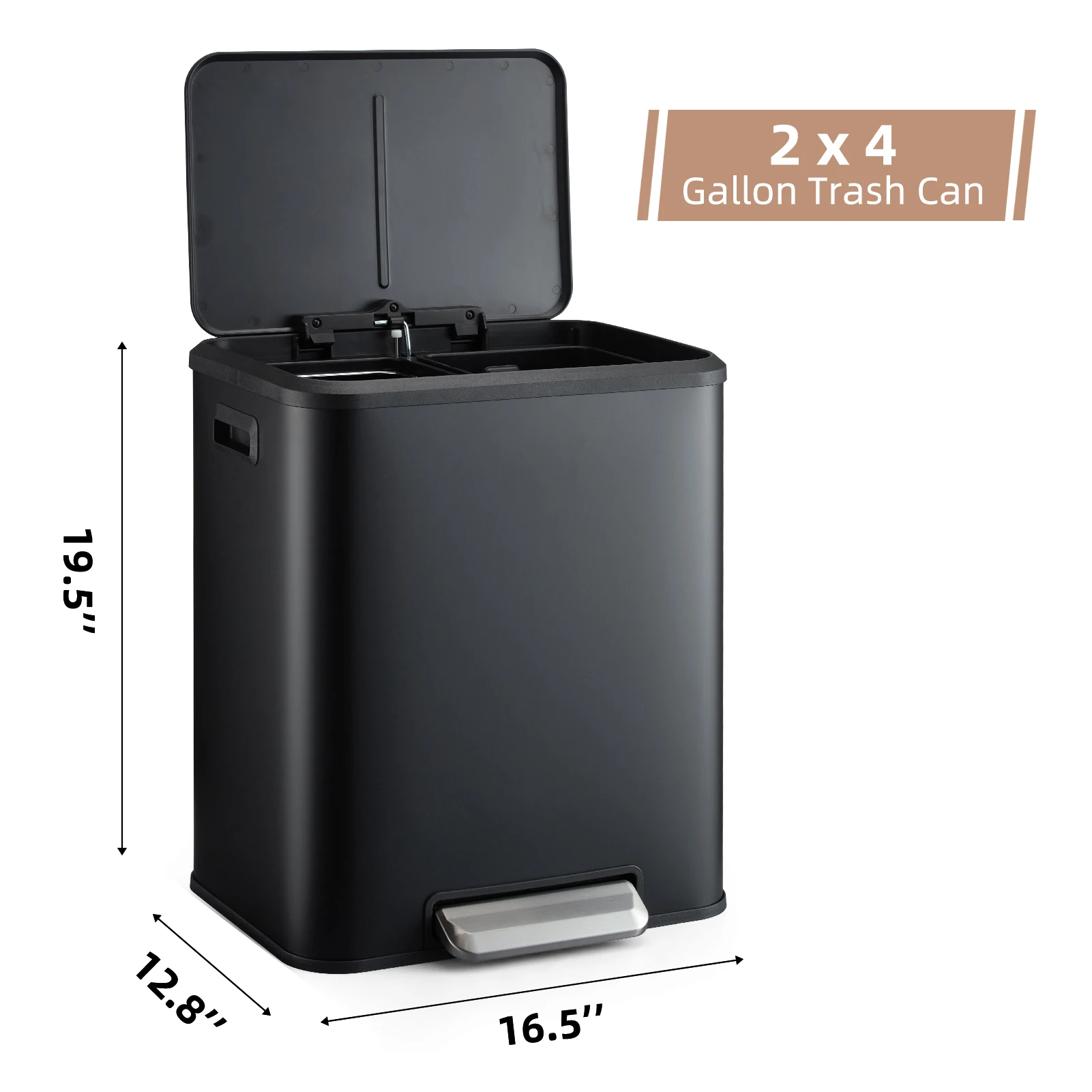 

Double Trash Can Kitchen, Rectangular Dual Compartment Recycling Step Bin, 30 Liter/8 Gallon Stainless Steel Garbage Can