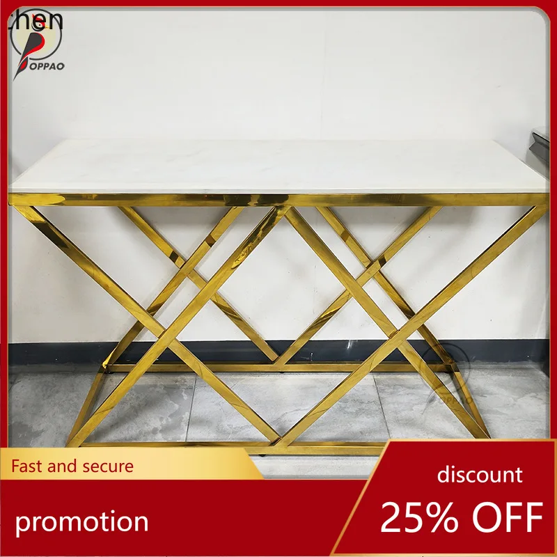 YFY Nordic Light Luxury Stainless Steel Rock Board Entryway Table Modern Simple Console Table Entryway Wall-Mounted Sideboard