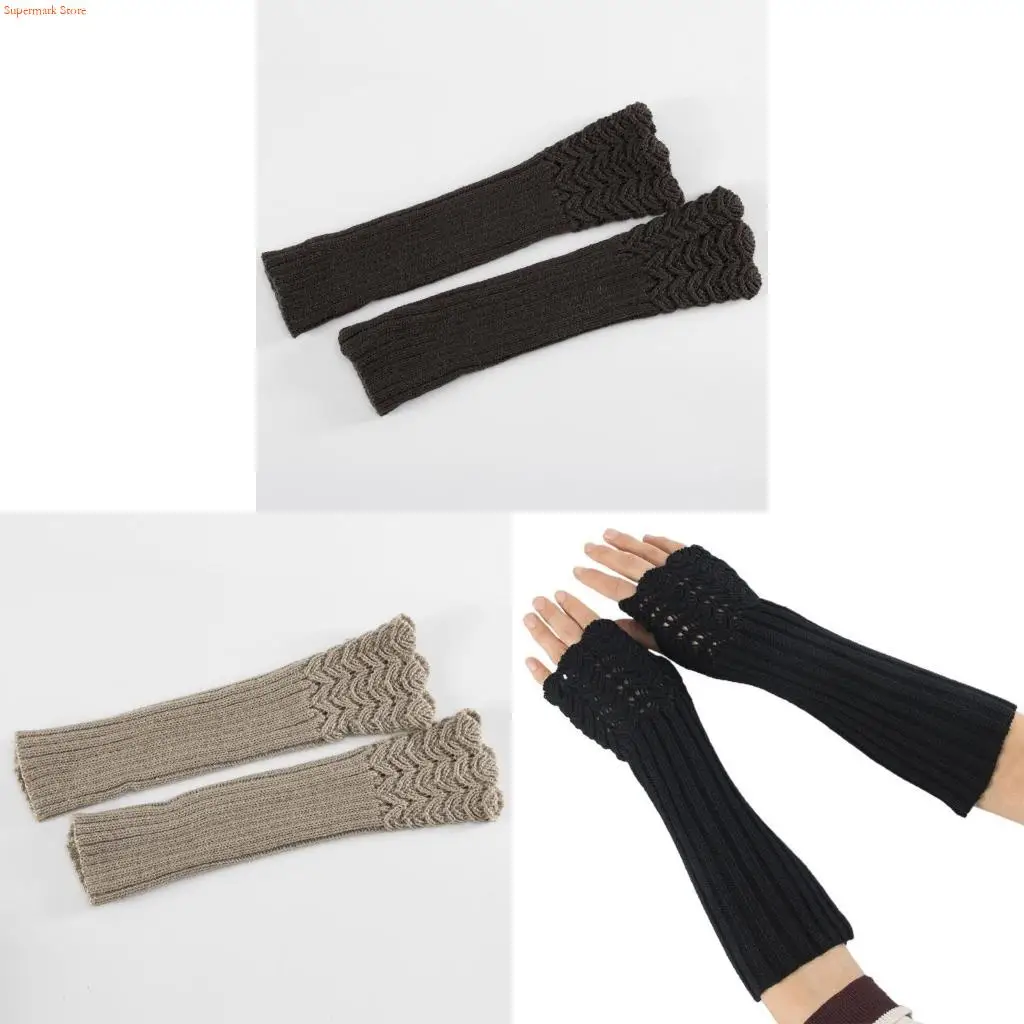 Q5WE Knitted UV for Protection Half Finger Long Glove Women Arm Warmer Color Mi