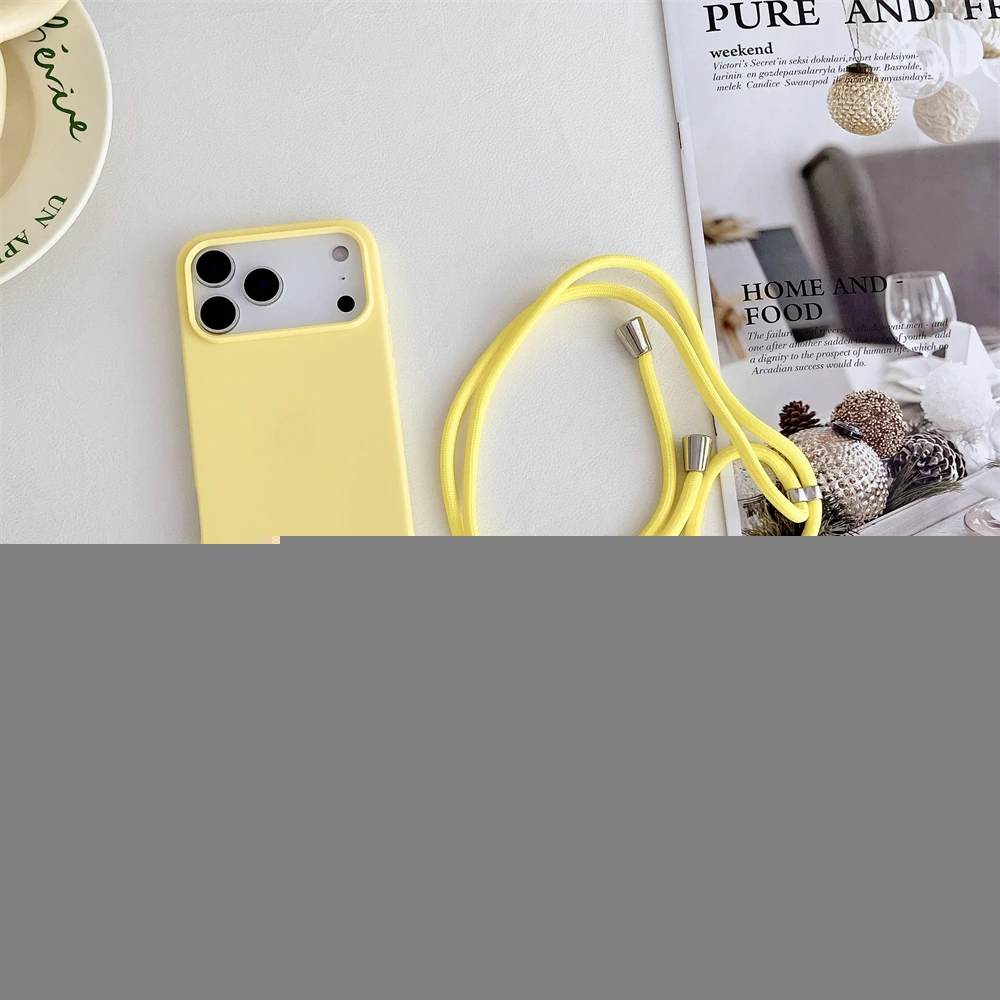 Crossbody-Lanyard-Kordel Flüssig-Silikon Weiche Handyhülle für Apple iPhone 18 17 16 15 14 Plus 13 Pro Max Matt Strap Candy Cover – Detail 9