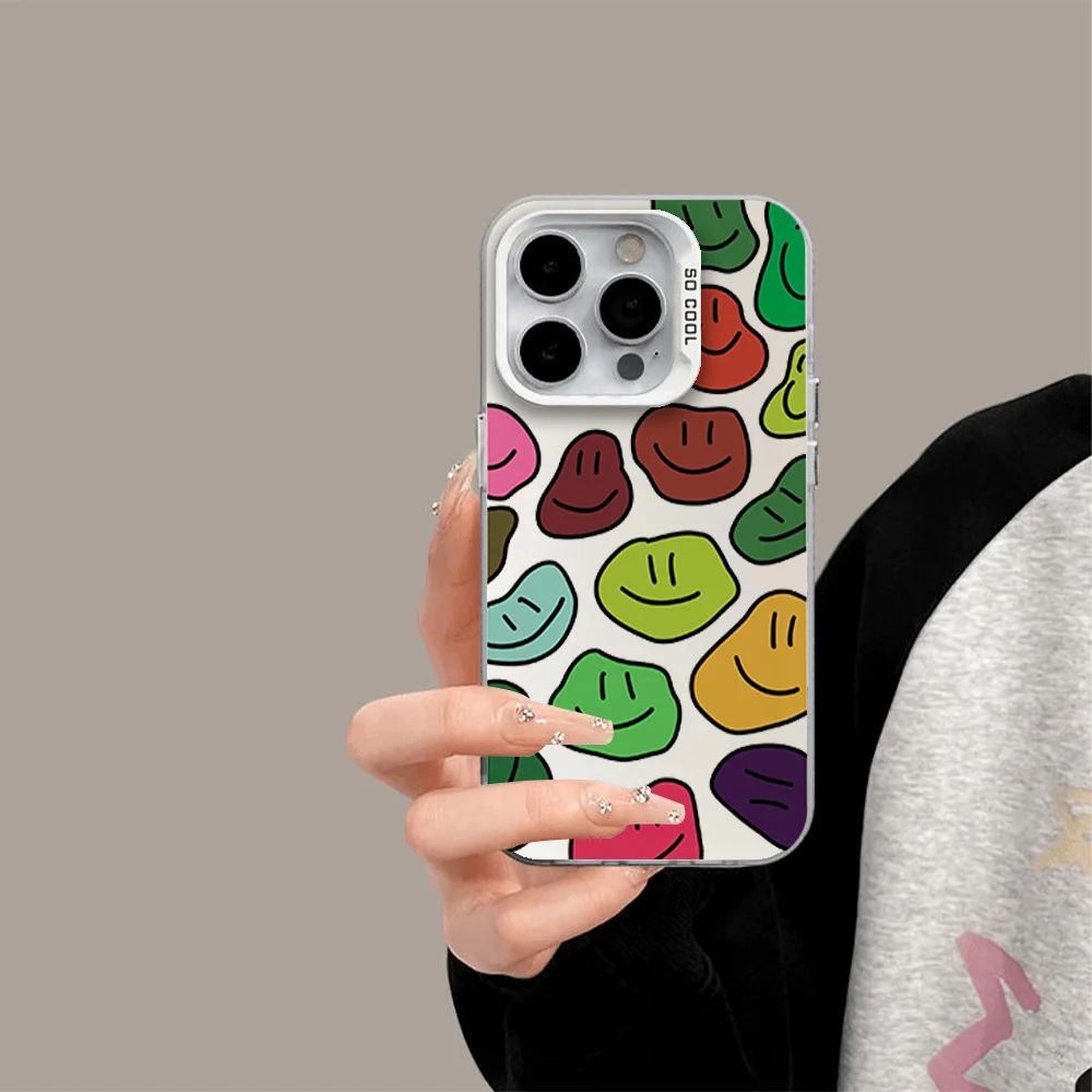 Simple Colorful Irregular Smiley Face Ins Phone Case for IPhone 11 13 15 16 Max Pro Plus Laser Cover