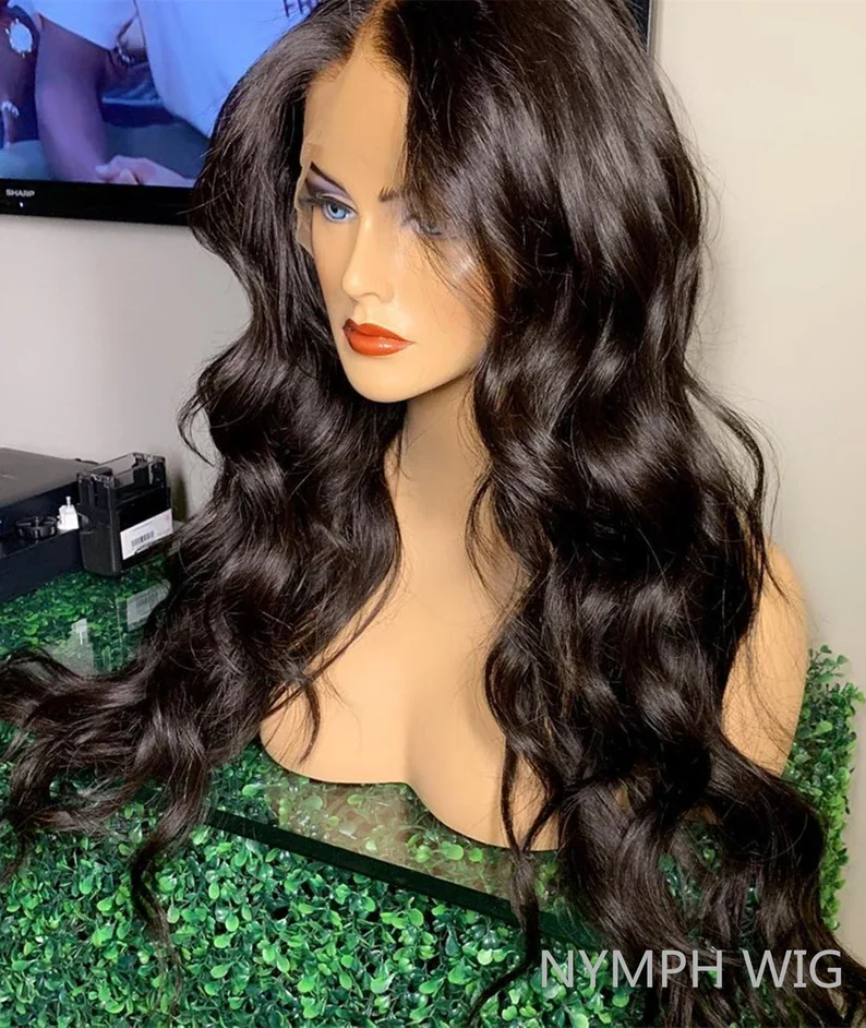 26" Natural Black Straight 5x5 Silk Base Free Part  Jewish Human Hair Wig With Bangs HD Lace European Hair Preplucked image 2