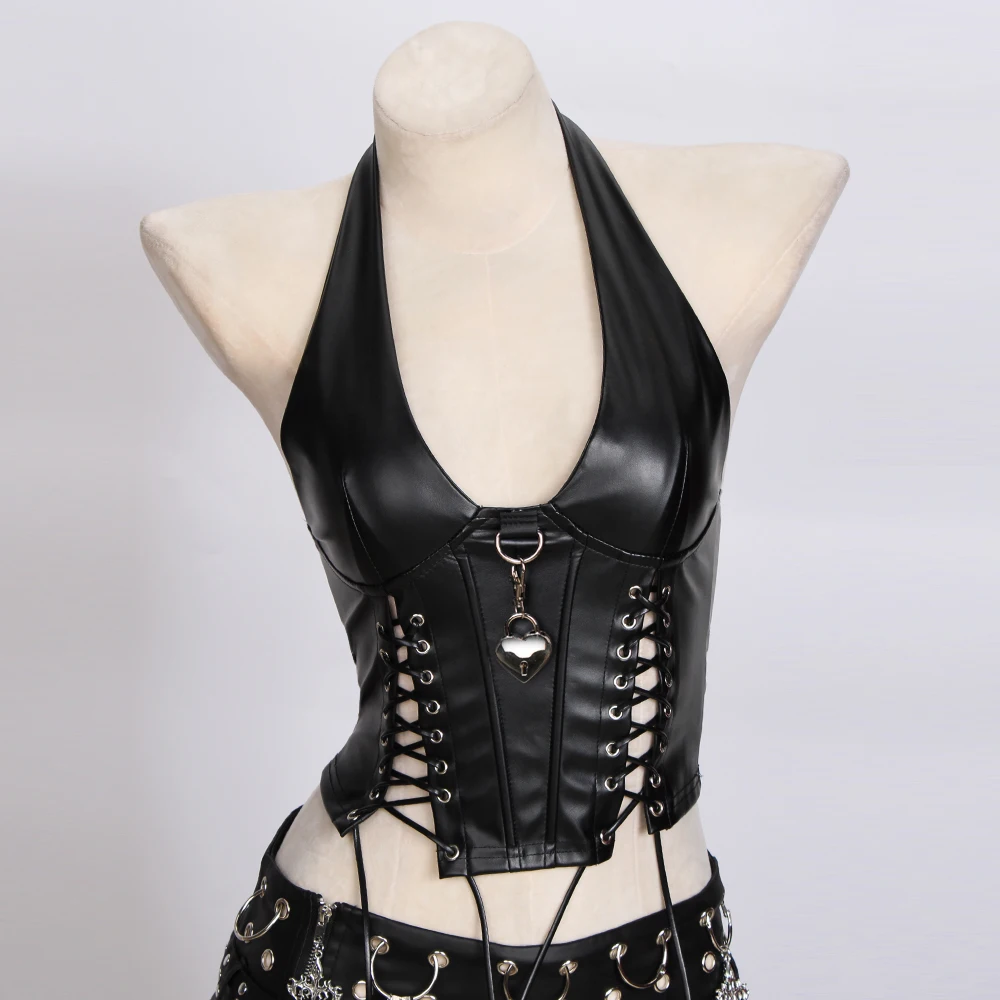 Goth Tops Y2K T-shirt Festival Harajuku Punk Rock Clothes Gothic Tank Grunge Spikes Vkei PU leather Black Rave Emo Clothing
