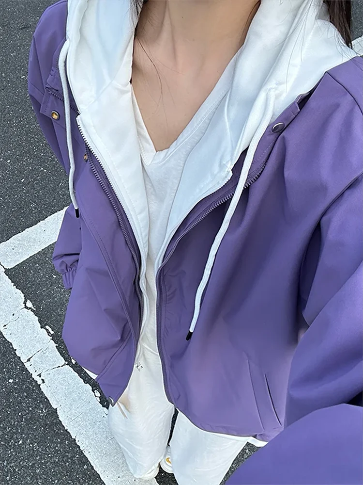 

Куртка-бомбер Dopne Purple Splice с капюшоном, осенний дизайн, дышащий полиэстер, длинный рукав, застежка-молния