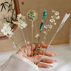 6pc/set Elegant Chinese Hair Clips Tassels Traditional Hair Sticks Women's Retro Metal Flowers Jade Decorations Hair Accessories