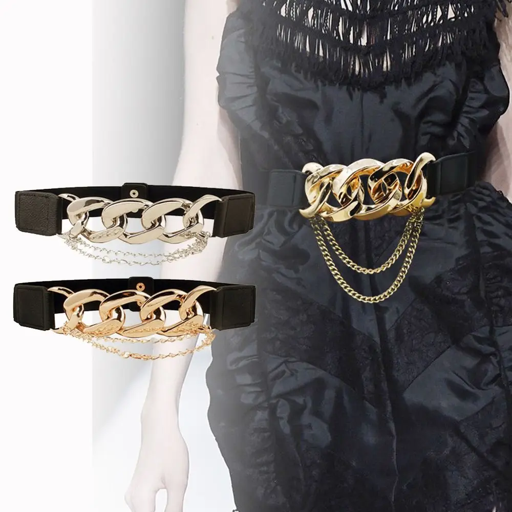 

Fashion Casual Elastic Ladies Dress Cummerbund Back Buckle Waistband Chain Waist Belt Wild Skirt Bands