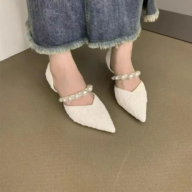 NEW Shoes For Women Heeled Sandals Pointed Toe Footwear Spring Casual Female Fashion Pearl Pumps Elegant Ladies High Heels Shoes