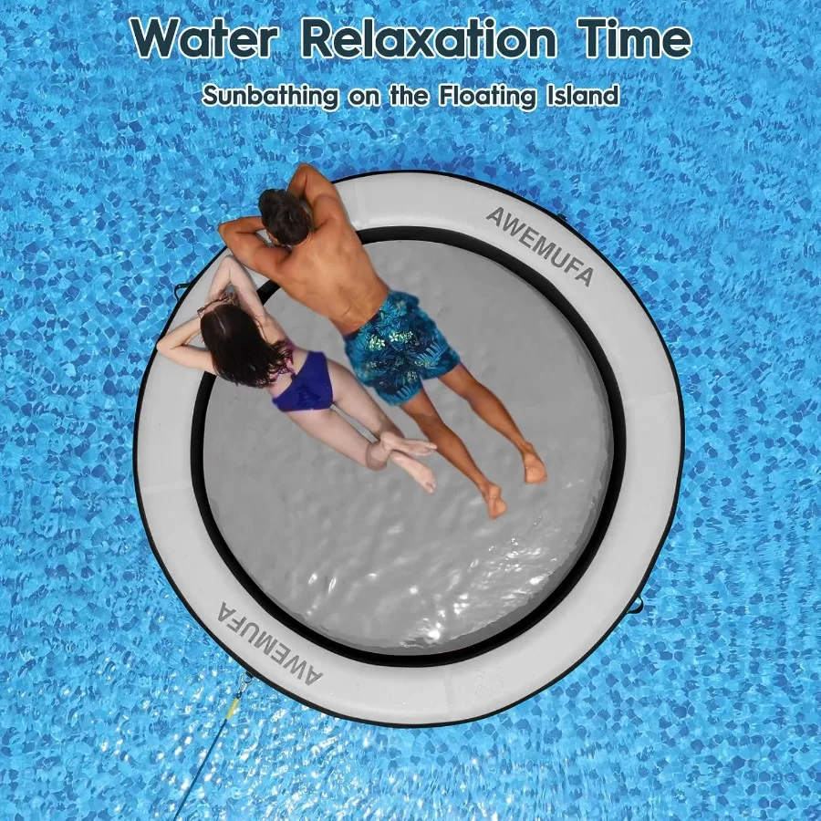 Rede de água de 8 pés, anel flutuante redondo de 8 polegadas de espessura com flutuadores de malha para adultos, tapete flutuante circular resistente para piscina infl