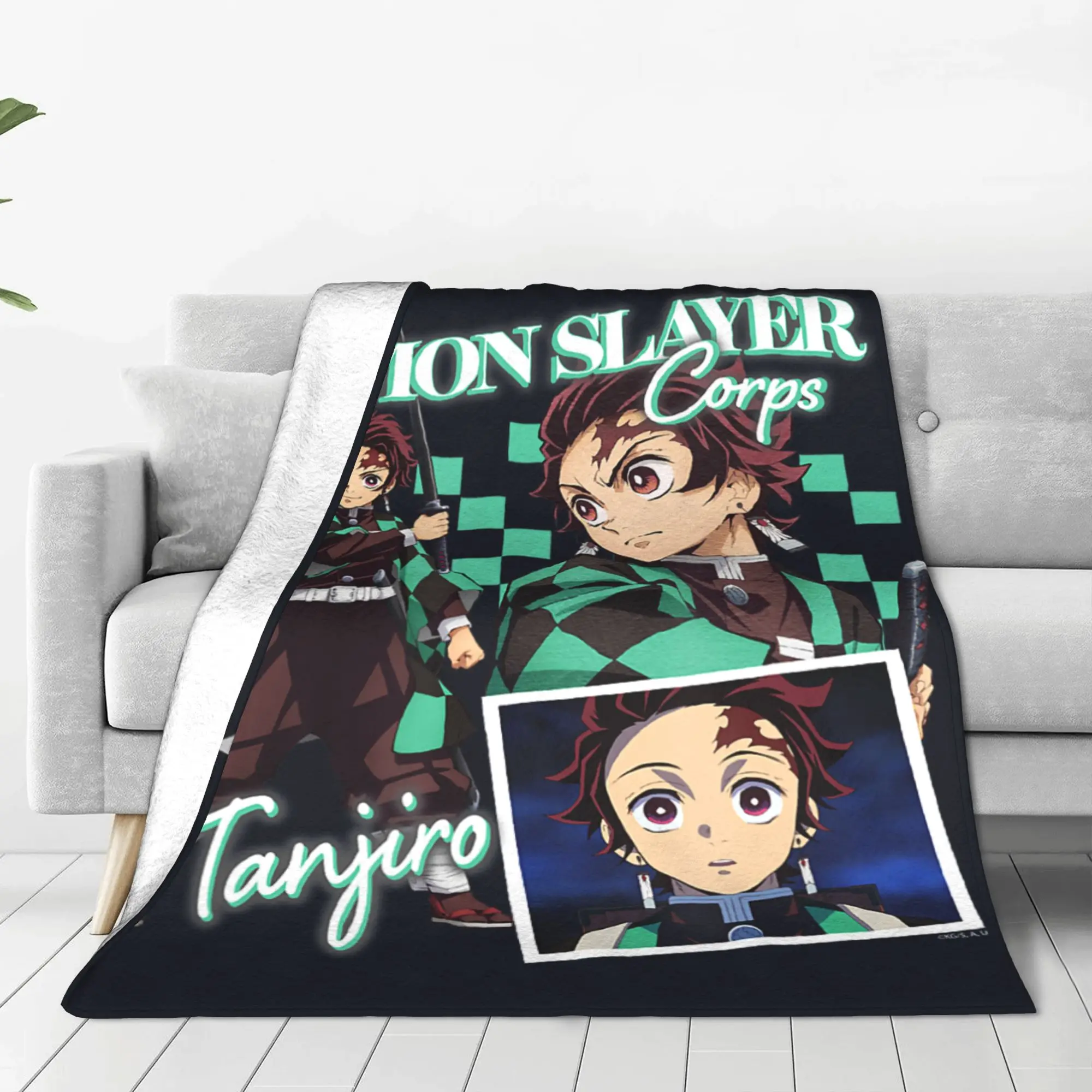 1PC Demon Slayer  Kimetsu no Yaiba Tanjiro Slayer of The Night  Winter Blankets for Adults Bedding Home Interior Sofa Knee
