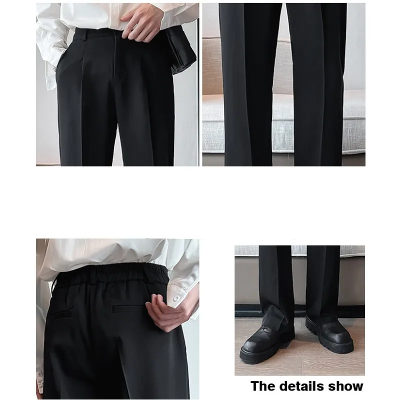 Pantalones de traje informales finos para hombre, pantalón largo y recto, sedoso, ancho, holgado, cintura elástica, ropa de gran tamaño, blanco y