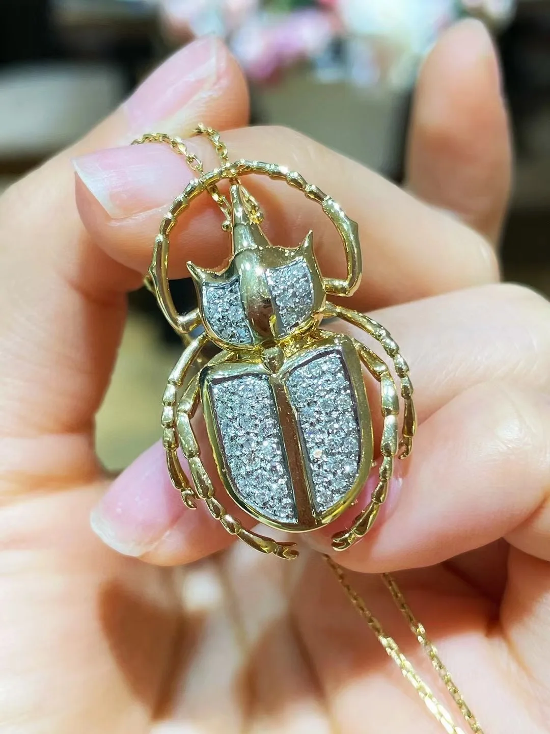 18K gold with diamond insect brooch & pendant double use unisex jewelry beetle genuine luxury jewelry for men & women