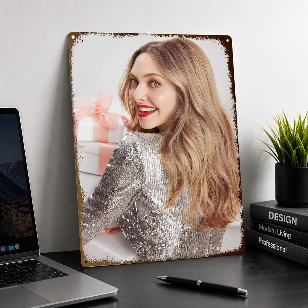 Amanda Seyfried In Sequined Top With Gifts Textured Poster Customized Metal Tin Sign Fashion Tribute Wall Art Enhances Bedroom