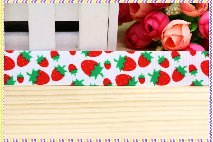 New 7/8''  strawberry printed grosgrain ribbon hair bow headwear party decoration wholesale OEM 22mm H3880