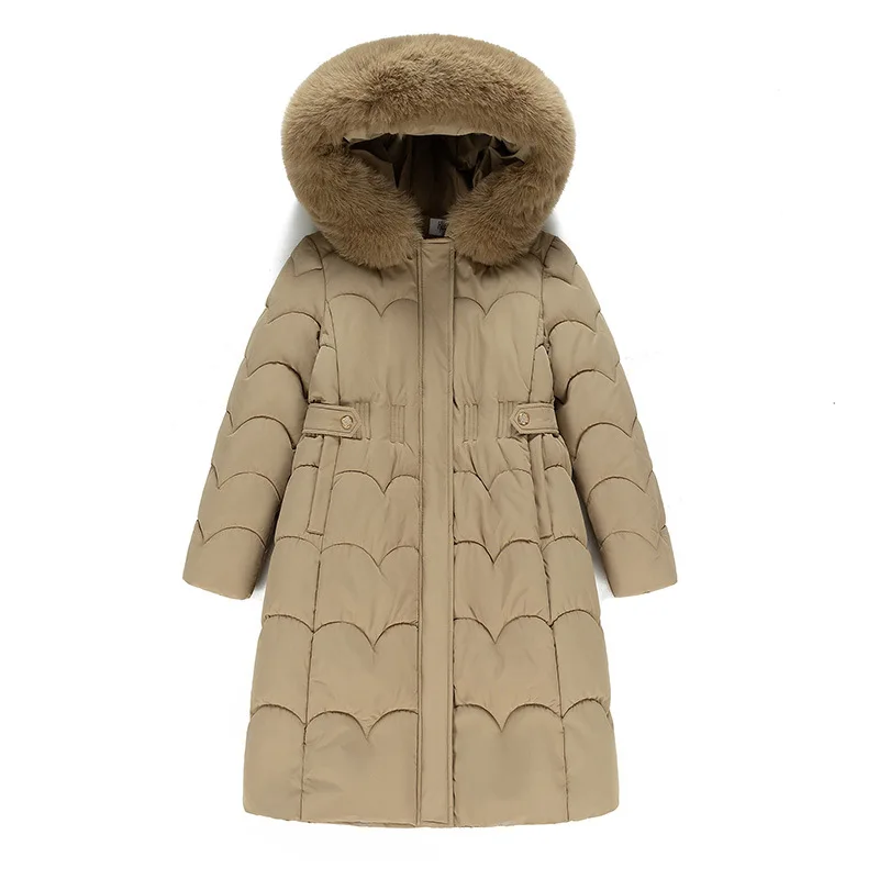 Elegant Winter Fur Hooded Down Jackets Women Clothes Cotton Padded Coat Warm Thick Long Parkas Winter Women Snow Puffer Jacket