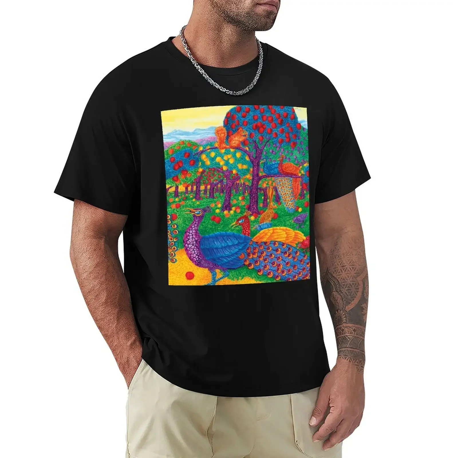 

Apple Orchard Peacocks T-Shirt oversized t shirt Aesthetic clothing summer top clothing for men