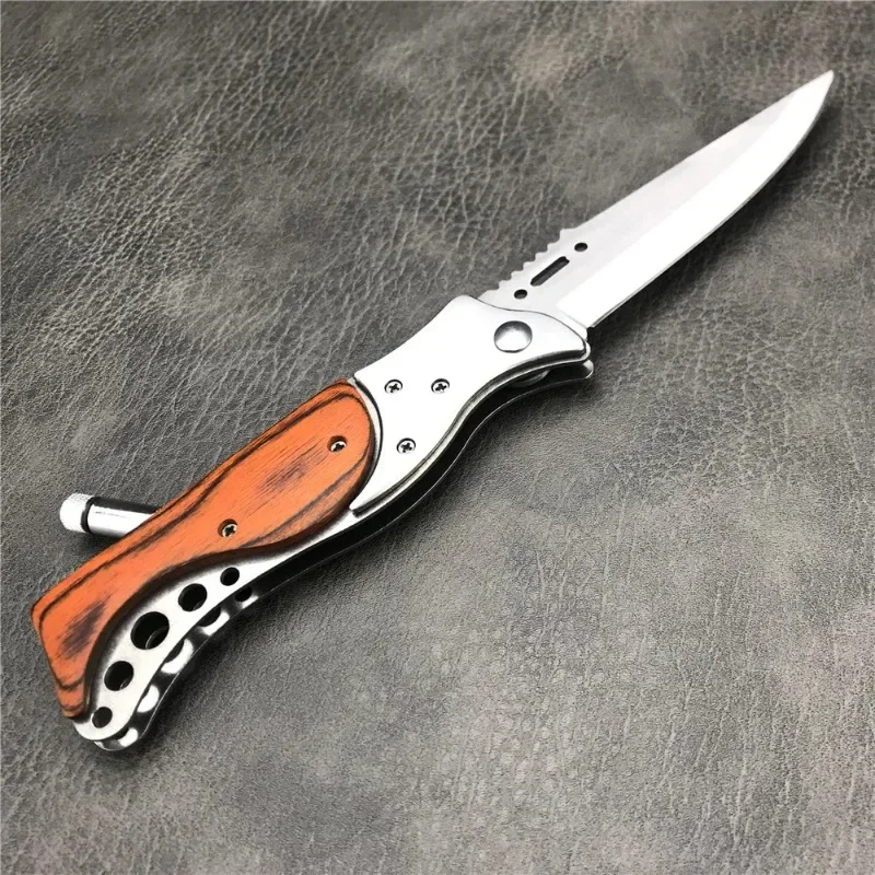 Fast Opening Folding Pocket Knife with LED Light Outdoor Wilderness Survival Hunting Knife Tactical Self defense EDC Tool