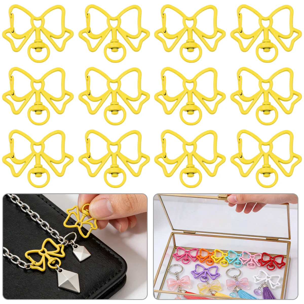 

5/10/20pcs 3*4CM Yellow Colors Bowknot Shape Spring Lobster Clasps Zinc Alloy Mix Keychain Clasps Hook for Diy Pendant Jewelry
