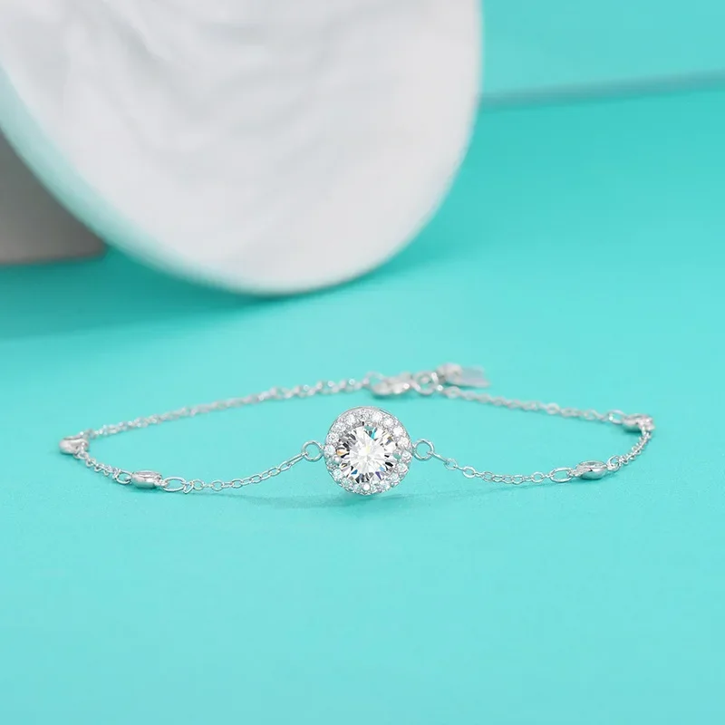

1CT Round Real Moissanite Bracelets for Women 925 Sterling Sliver Plated 18k White Gold Luxury Diamond Bracelet Jewelry Gifts