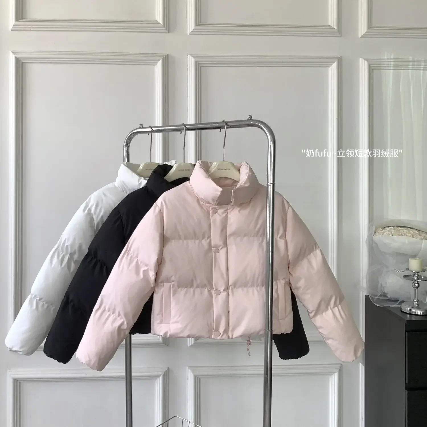 Gagaok Korean Fashion Short Jackets Winter Parkas Mujer New Stand Collar Coats Femme Solid Pink Warm Jaqueta Feminina