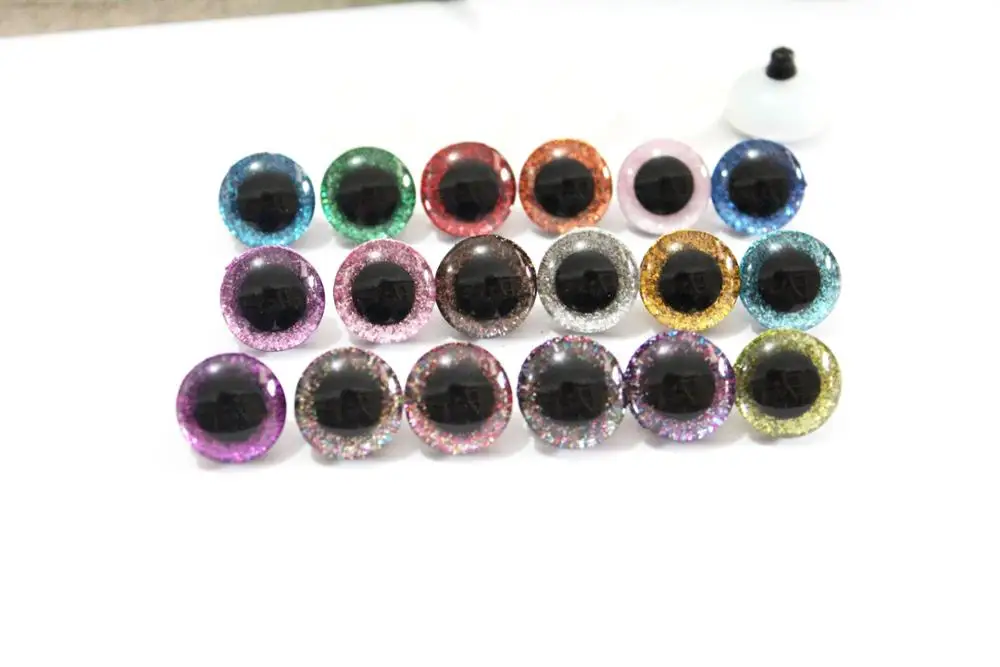 180pcs/lot 16mm 3D clear glitter safety toy eyes short stem+ glitter fabric+ washer  handcraft findings--18 colors option--N18