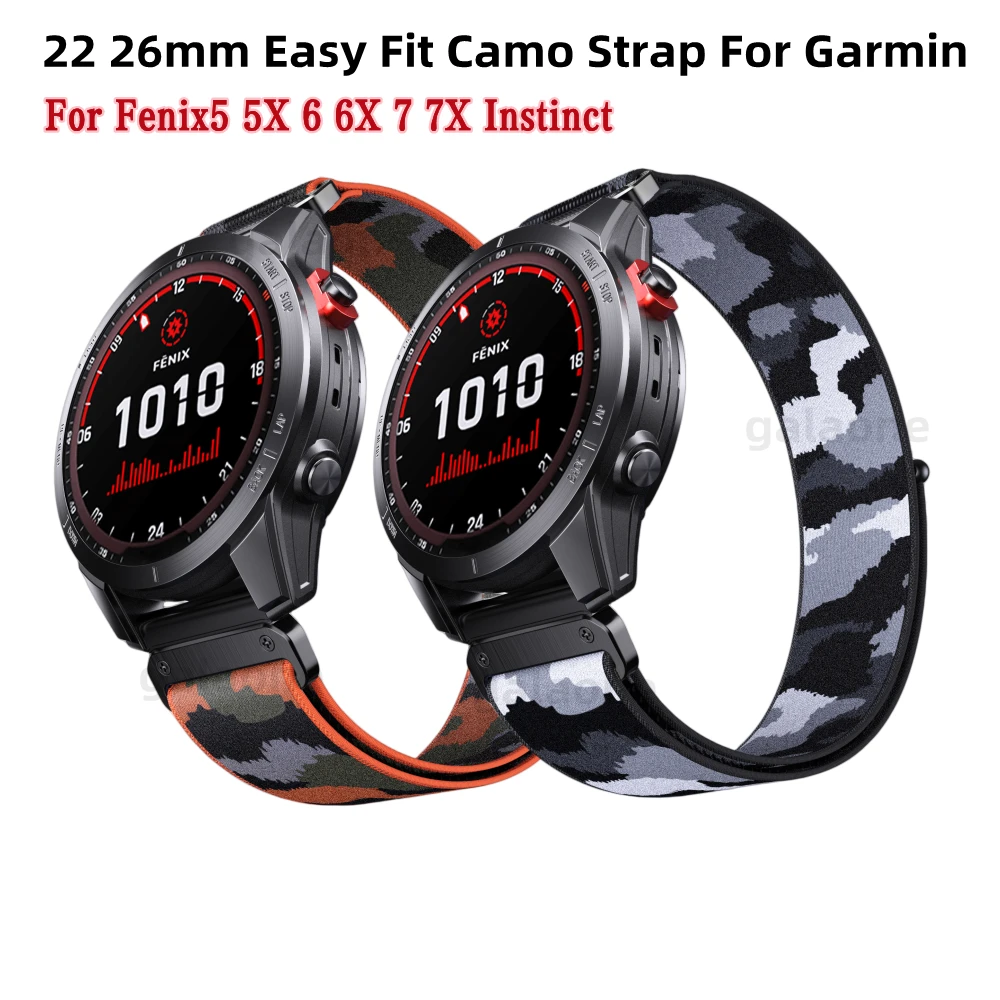 

22 26mm Nylon Easy Fit Camo Strap Wristband For Garmin Fenix5/5XPlus/6/6XPro/7X/Instinct Replaceable Fashion Watch Band Bracelet