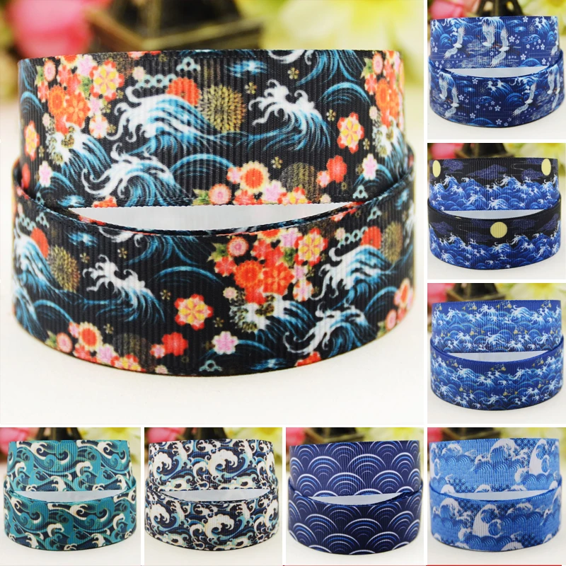 22mm 25mm 38mm 75mm Japanese wave Cartoon printed Grosgrain Ribbon party decoration 10 Yards